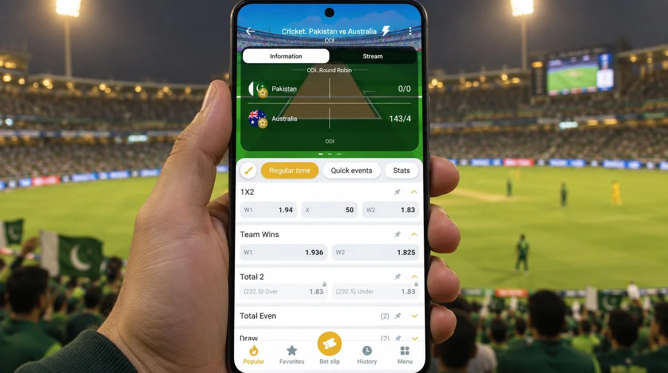 Melbet live cricket betting – Pakistan vs Australia odds in the app